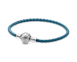 Pandora Turquoise Leather Bracelet With Seashell Clasp