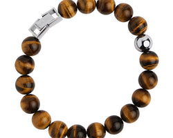 10mm Tiger Eye Round Beads & 1 X Steel Beads Bracelet