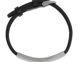 10Mm Black Leather Strap Blet With Brushed Steel Id Plate And Buckle Fitting, 23cm