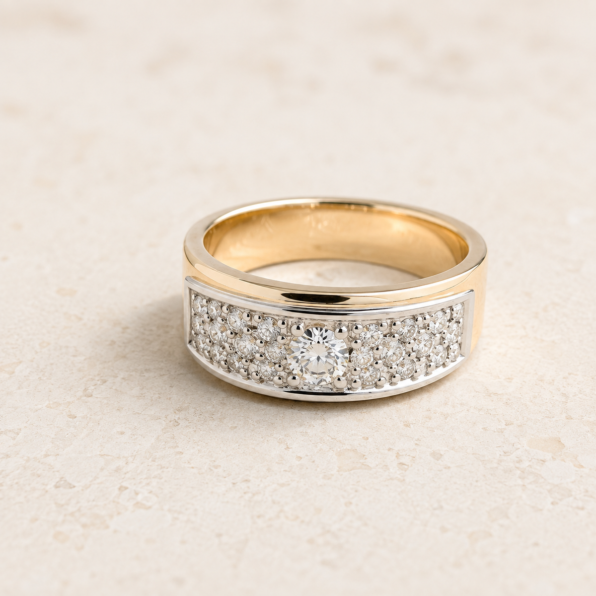 Remodelled yellow and white gold diamond ring created by combining existing jewellery pieces at Fishers Jewellers.