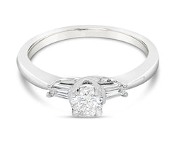 Solitaire Diamond Ring with Baguette Shoulders