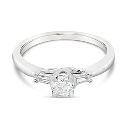 Solitaire Diamond Ring with Baguette Shoulders