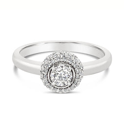 18ct White Gold Diamond Halo Aurora Ring
