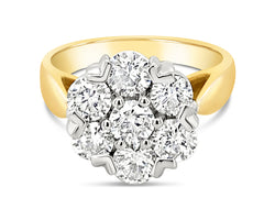 18ct Yellow Gold Diamond Cluster Madonna Ring 2.00ct tdw J/I1