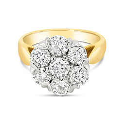 18ct Yellow Gold Diamond Cluster Madonna Ring 2.00ct tdw J/I1