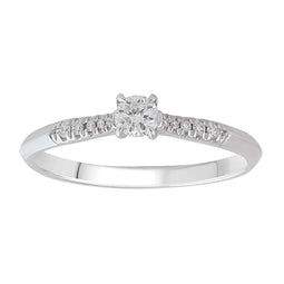 9ct White Gold Diamond Solitaire Ring With Shoulder Accents