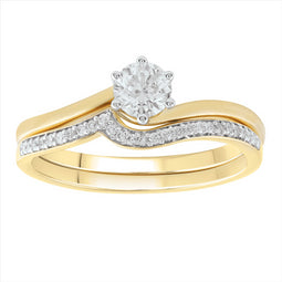 9Ct Yellow Gold 0.60Ct Hi/I1 Round Brilliant Cut Diamond Engagement And Wedding Ring Set