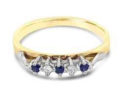 9ct Yellow Gold Diamond & Ceylon Sapphire Anniversary Ring