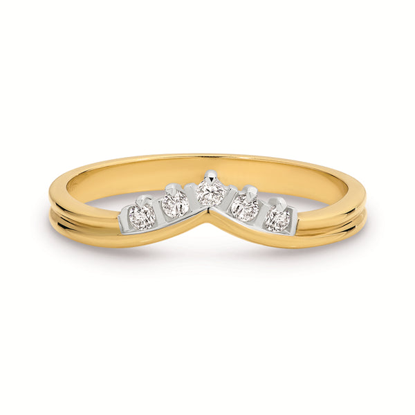 9ct Yellow Gold V Curved Diamond Ring