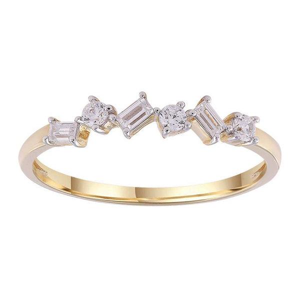 9ct Yellow Gold Baguette And Round Brilliant Cut Diamond Band