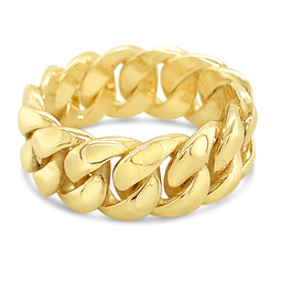 9ct Yellow Gold Cuban Link Ring 10mm Width