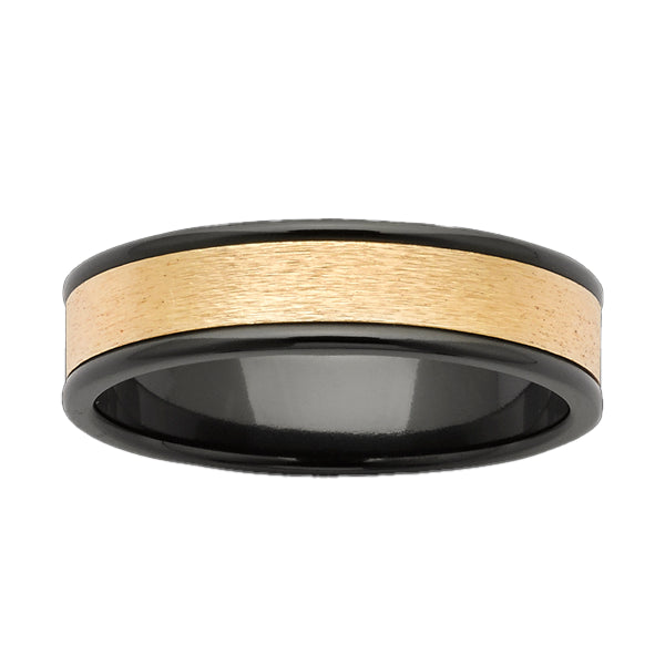 9Ct Yellow Gold & Zirconium Gents 6Mm Wide Wedder