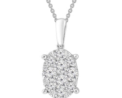 9ct White Gold Diamond Set Oval Pendant