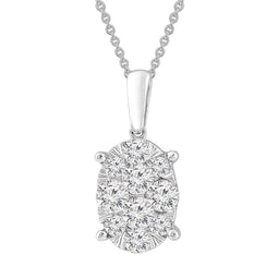 9ct White Gold Diamond Set Oval Pendant