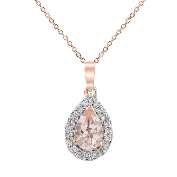 9ct Rose Gold Pear Shape Morganite And Diamond Pendant