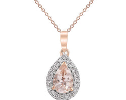 9ct Rose Gold Pear Shape Morganite And Diamond Pendant