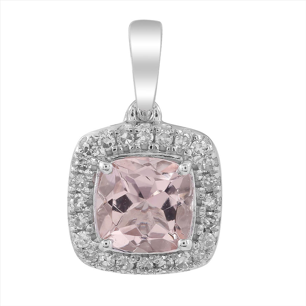 9ct White Gold Diamond & Pink Morganite Pendant