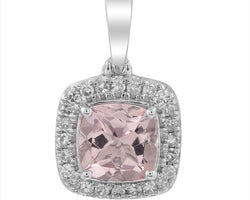 9ct White Gold Diamond & Pink Morganite Pendant