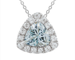 9ct White Gold Diamond & Aquamarine Pendant