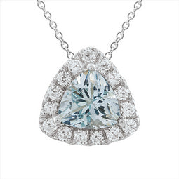 9ct White Gold Diamond & Aquamarine Pendant