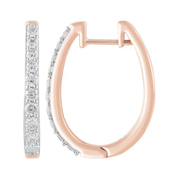 9ct Rose Gold Diamond Oval Huggies