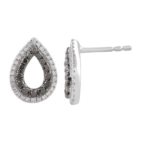 9ct White Gold Black Round And White Diamond Stud Earrings