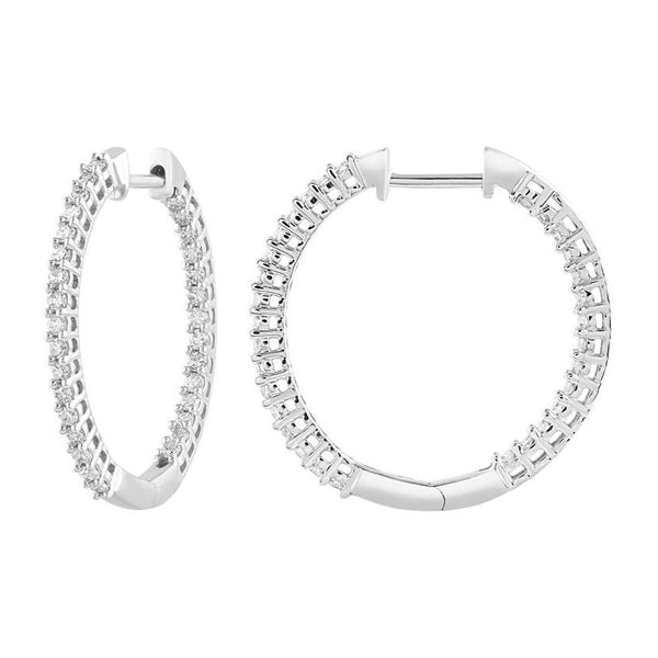 9ct White Gold Diamond In Out Hoop Earring