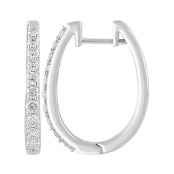 9ct White Gold Diamond Oval Huggies