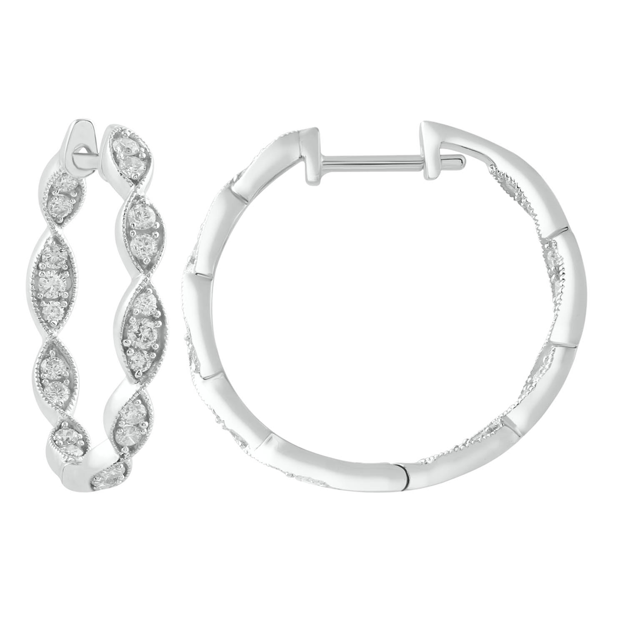9ct White Gold Diamond In & Out Hoop Earrings