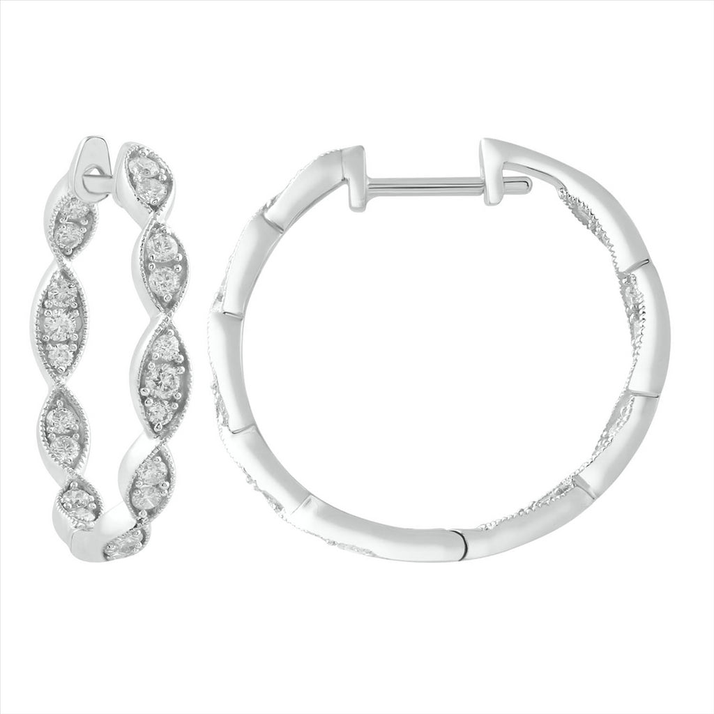 9ct White Gold 0.50Ct HI/I1 Diamond In & Out Hoop Earrings