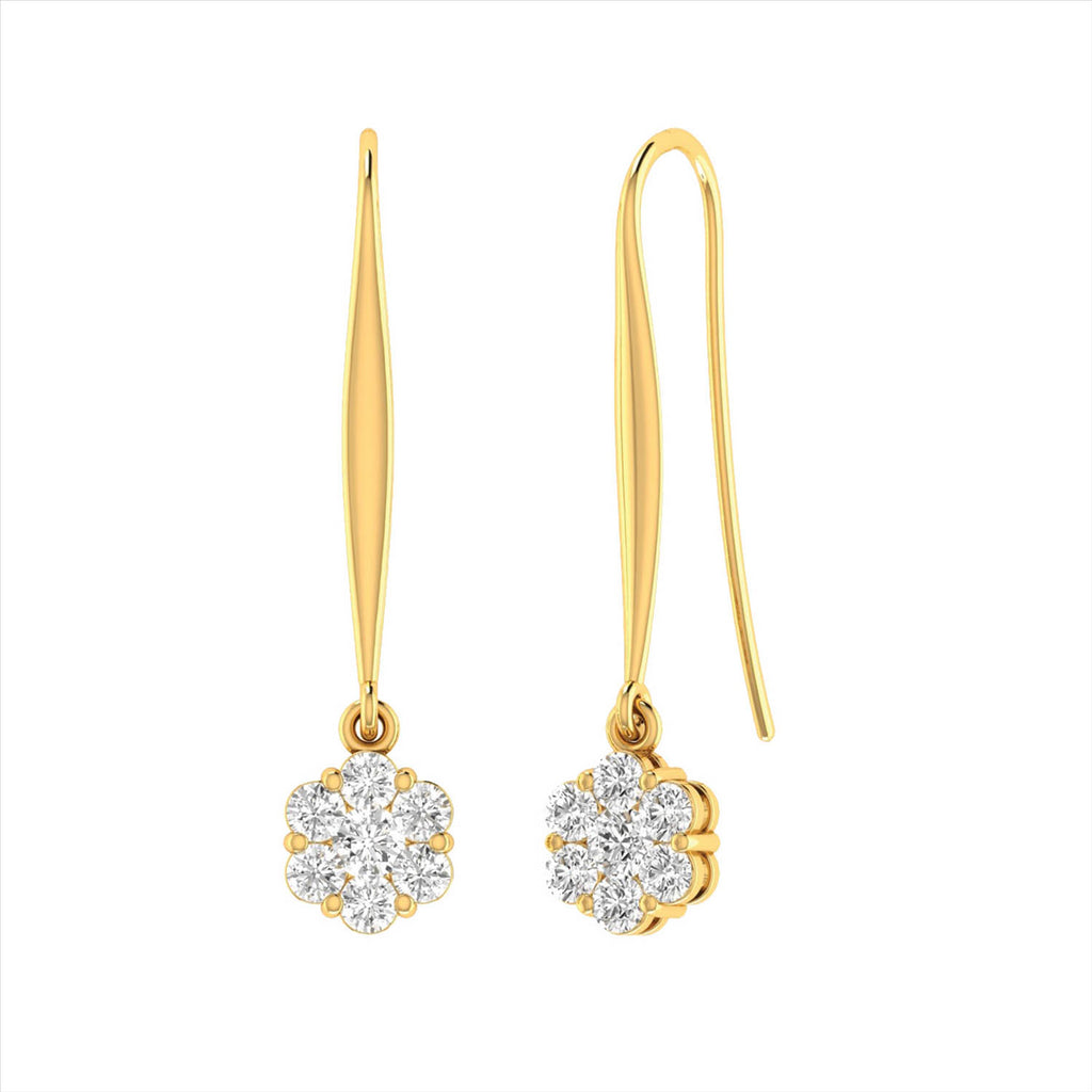 9ct Yellow Gold 1.00Ct GH/I1 Diamond Cluster Hook Earrings
