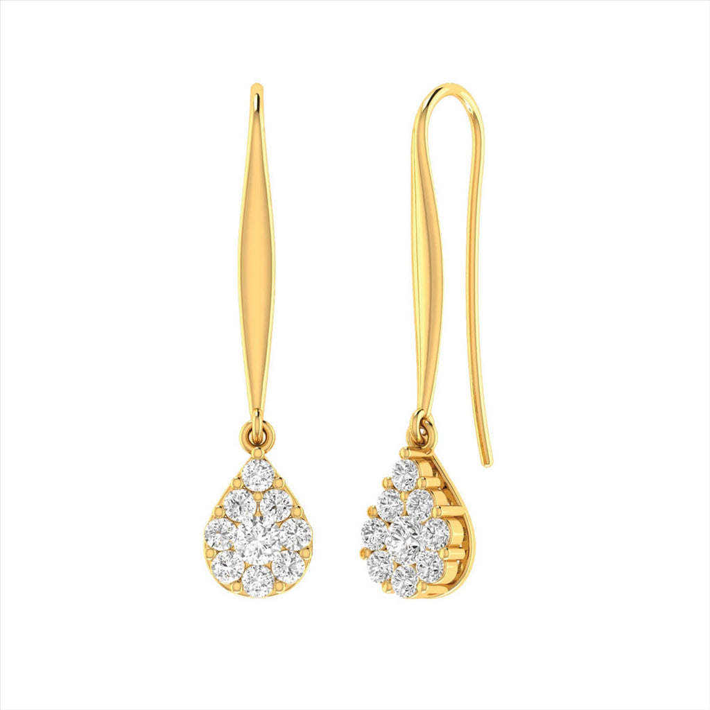 9ct Yellow Gold 0.75Ct GH/I1 Diamond Tear Cluster Hook Earrings