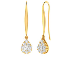 9ct Yellow Gold 0.75Ct GH/I1 Diamond Tear Cluster Hook Earrings