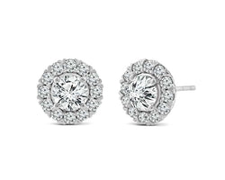 18ct White Gold 1.50ct D/VS2 Created Diamond Round Halo Stud Earrings