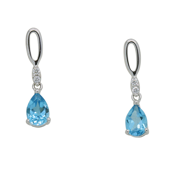 Blue Topaz & Diamond White Gold Earrings