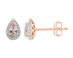 9ct Rose Gold Morganite And Diamond Halo Stud Earrings
