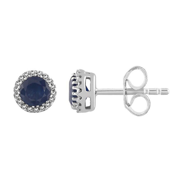 9ct White Gold Sapphire And Diamond Halo Stud Earrings