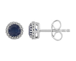 9ct White Gold Sapphire And Diamond Halo Stud Earrings