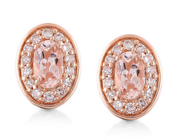 9ct Rose Gold Morganite And Diamond Halo Stud Earrings