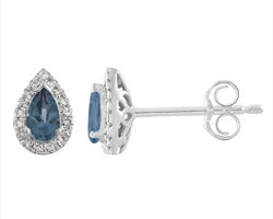 9ct White Gold 0.10ct HI/I1 Diamond & London Blue Topaz Halo Stud Earrings