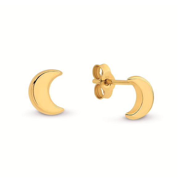 9ct Yellow Gold Moon Stud Earrings