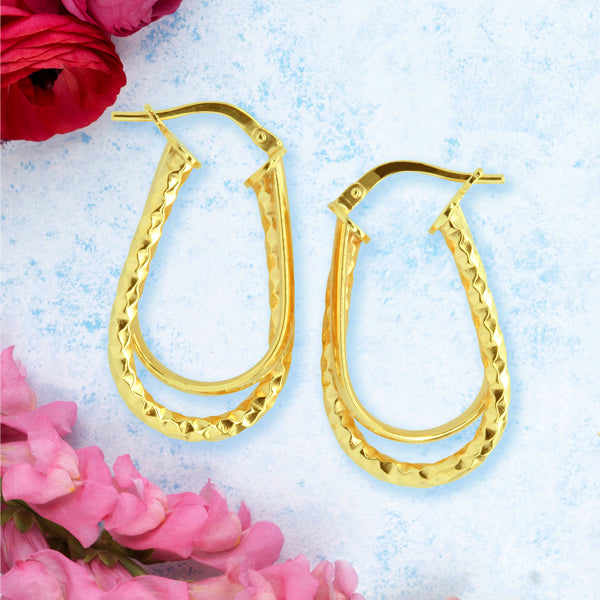Earrings 9ct Yellow Gold Silver Filled Patterned Double Hoops