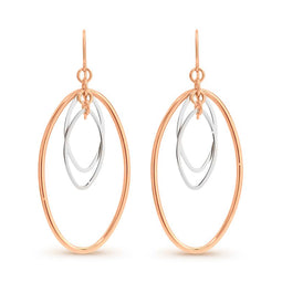 9ct And Silver Bonded Two Toned Oval Drop Earrings