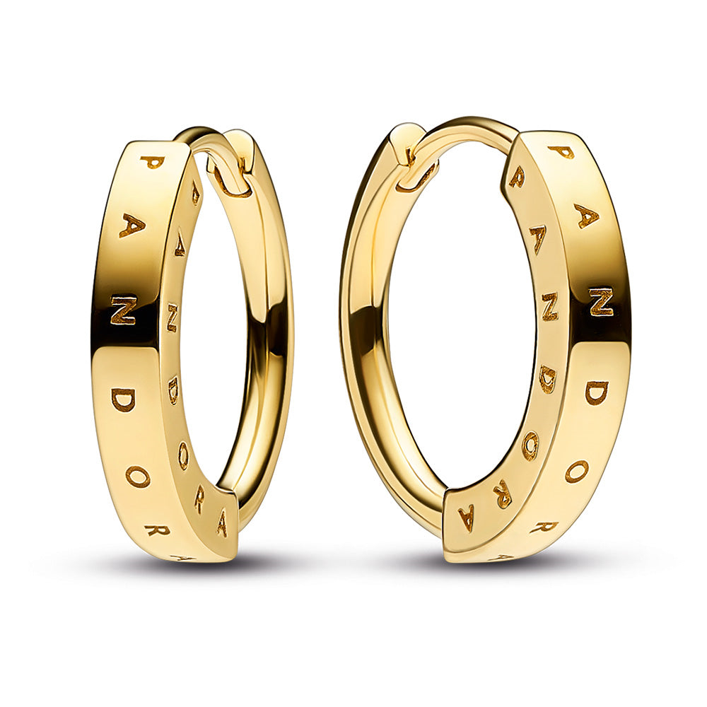 Pandora Logo 14K Gold Hoop Earrings