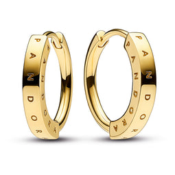 Pandora Logo 14K Gold Hoop Earrings