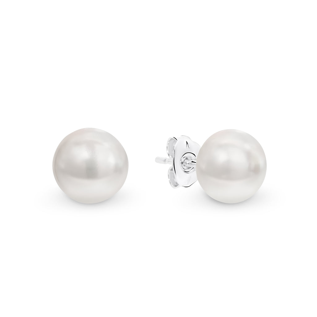 Silver Button Freshwater Pearl Stud