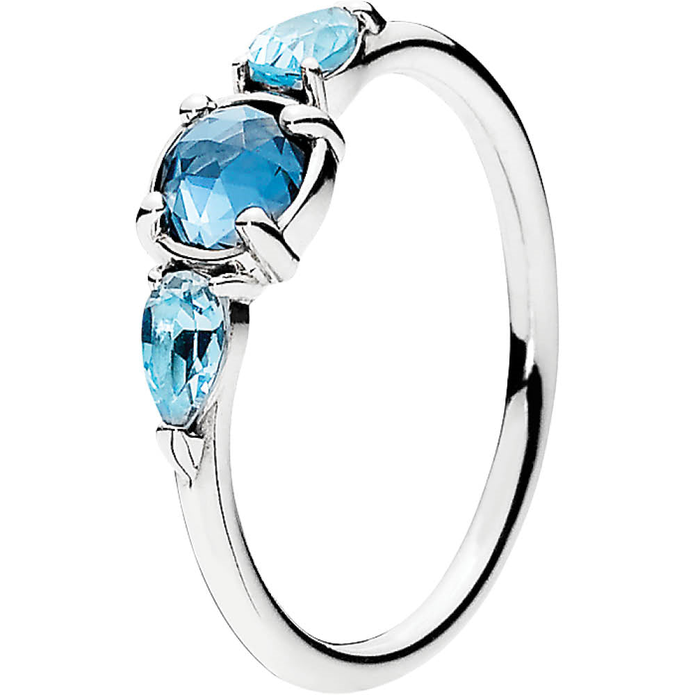 Patterns Of Frost Silver Feature Ring W Moonlight Blue Crystal & Sky Blue Crystal