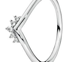 Pandora Tiara Wishbone Silver Ring W Clear Cz