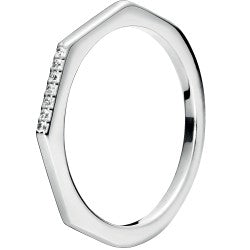 Multifaceted Silver Ring w Clear CZ