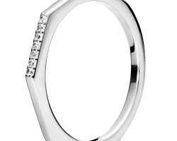 Multifaceted Silver Ring w Clear CZ